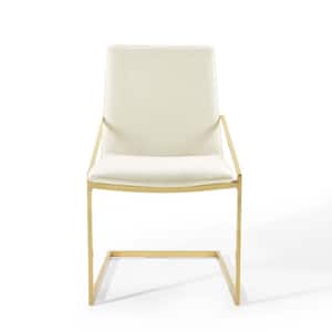Pitch Performance Velvet Dining Armchair in Gold Ivory
