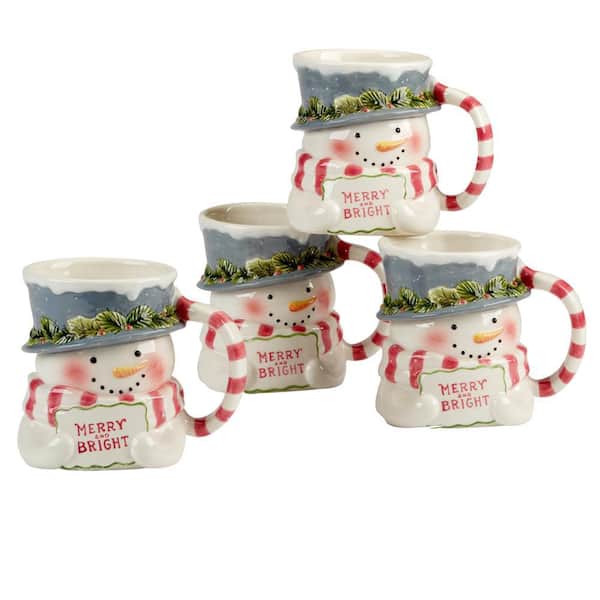 Certified International 18 oz. Multi-Colored Earthenware Snowman Greetings 3-D Mugs (Set of 4)