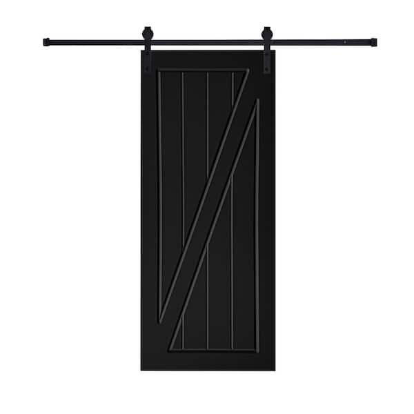 AIOPOP HOME Modern Z Frame 21 in. x 80 in. MDF Black Barn Sliding