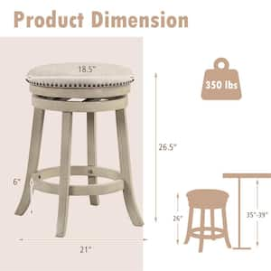 Swivel 26.5 in. Beige, Natural Finish Backless Rubber Wood Frame Bar Stool Counter Stool with Linen Fabric Seat 2 Stools