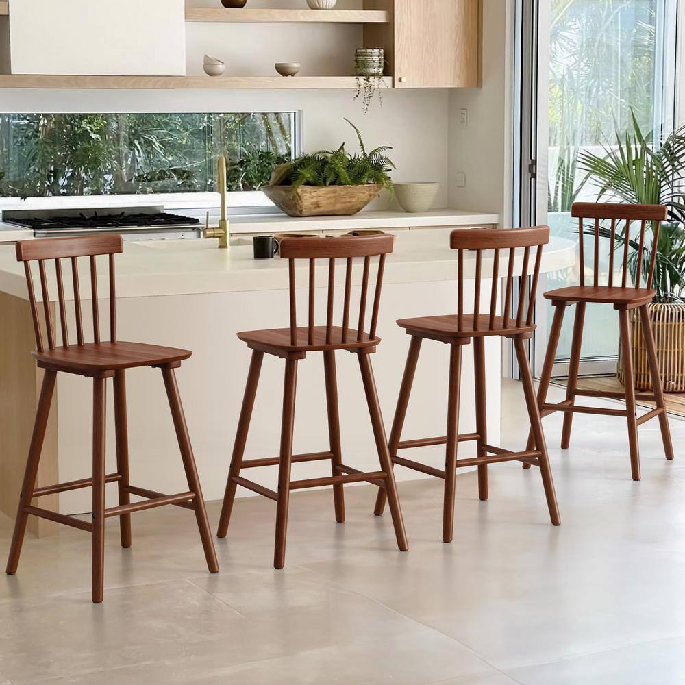 LUE BONA 26 in. Brown Wood Counter Stools Bar Stools with Slat Back