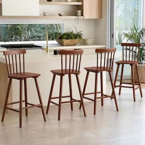 26 in. Brown Wood Counter Stools Bar Stools with Slat Back (Set of 4)