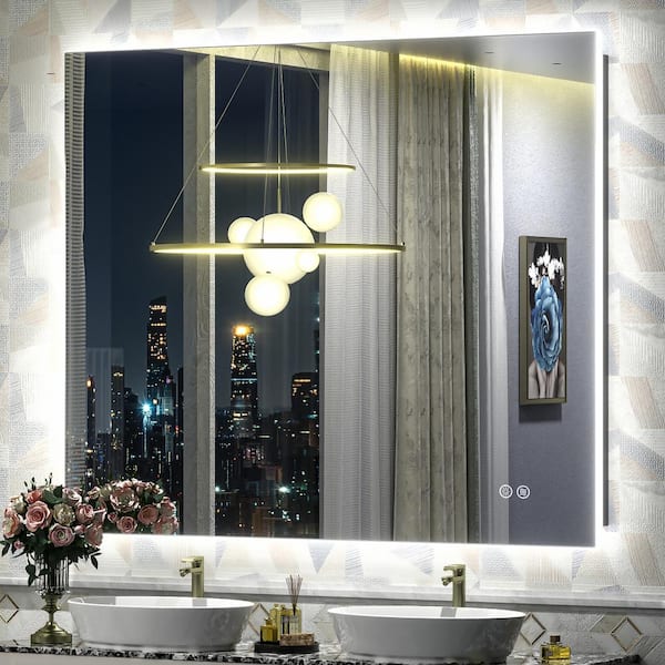 Apmir 48 in. W x 40 in. H Rectangular Frameless Super Bright Backlited LED Anti-Fog Tempered Glass Wall Bathroom Vanity Mirror