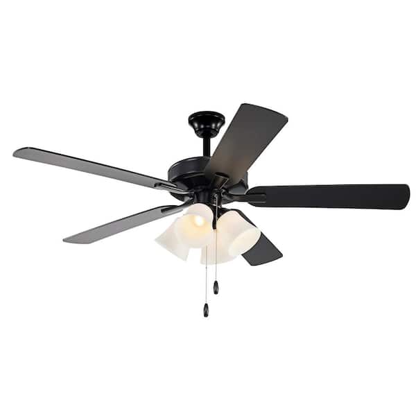 Edvivi 52 in. Indoor Matte Black 5-Blade Farmhouse Reversible Ceiling Fan with Light Kit and Pull Chain