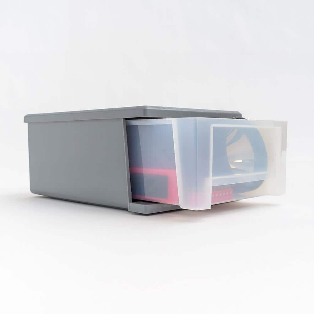 Gray Clear Stackable Plastic Storage Drawers, Set of 5