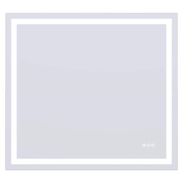 Snow White Aluminium 40 in W x 36 in. H LED Rectangular Frameless Mirror for Bedroom, Living Room