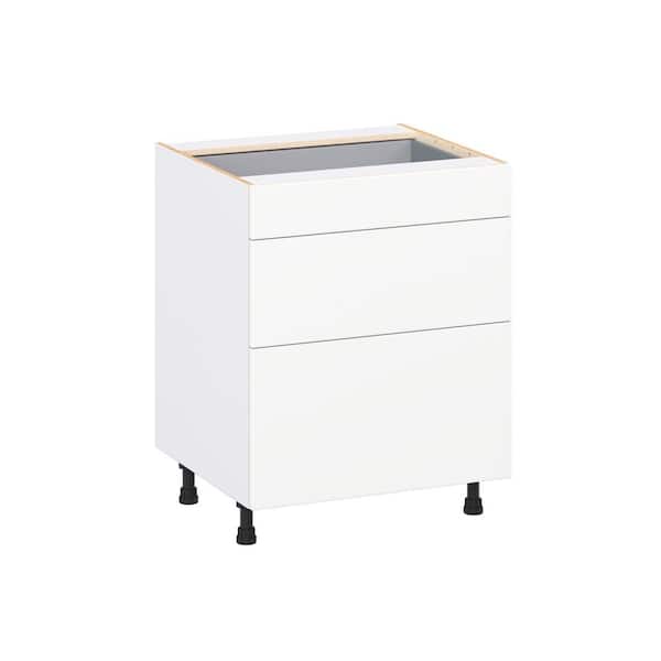J COLLECTION Timberline 27 in. W x 24 in. D x 34.5 in. H Assembled Slab Drawer Base Kitchen Cabinet in Bright White with 3-Drawers
