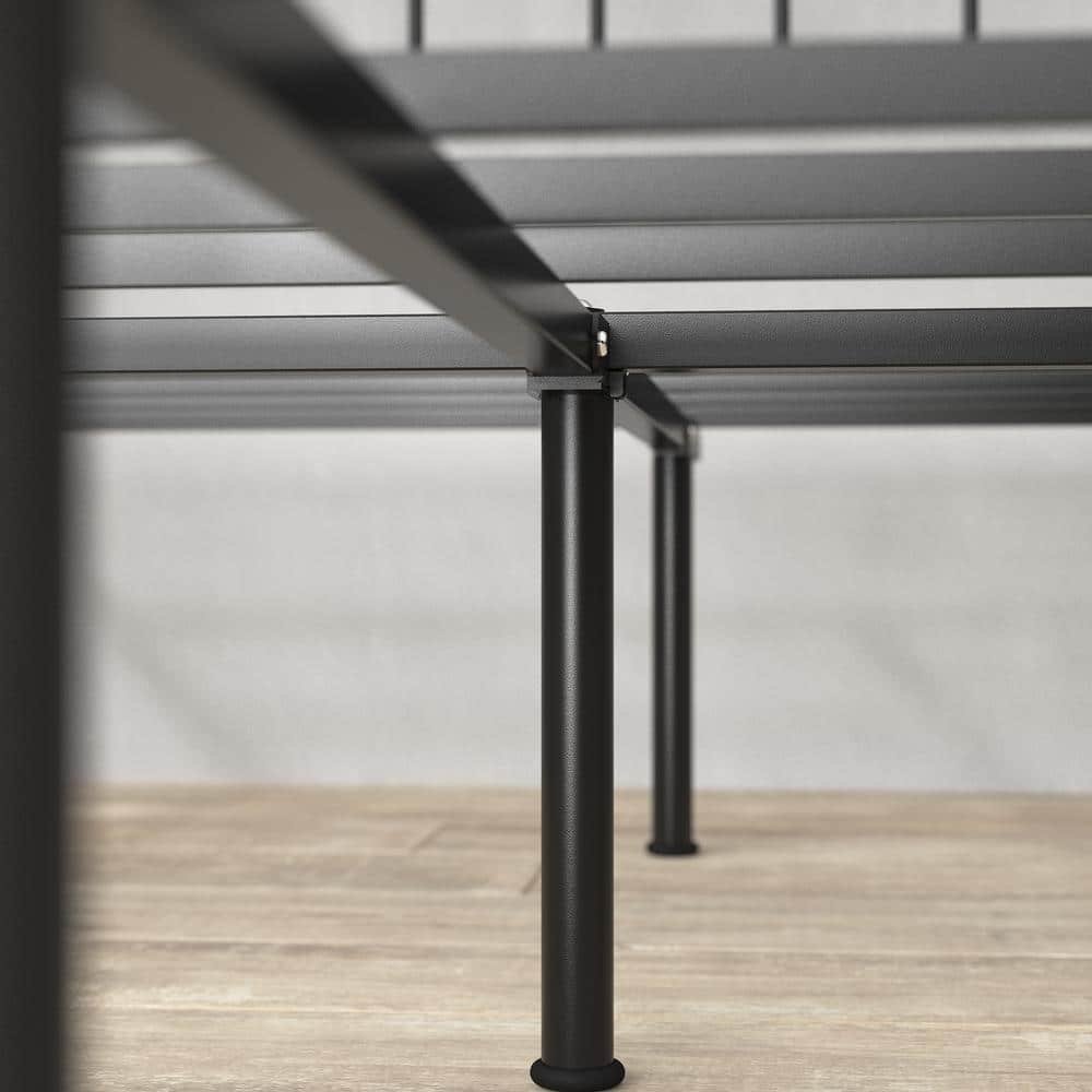 Florence Black Metal Twin Platform Bed Frame with Spindle Headboard