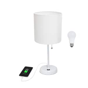 19.5 in. White Table Desk Lamp for Living Room with USB Charging Port and LED Bulb Included