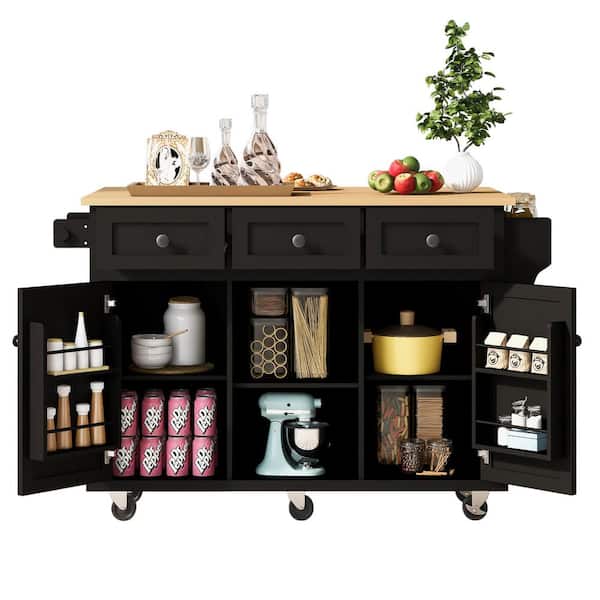 Runesay White Wood Base with Wood Top Rolling Kitchen Island (29.5-in x 53.1-in x 37.2-in)