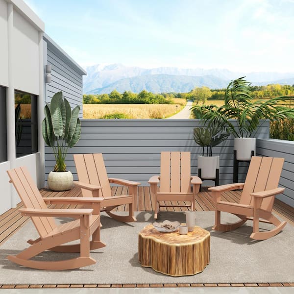 WESTIN OUTDOOR Shoreside Teak Plastic Adirondack Outdoor Rocking Chair (Set of 4)