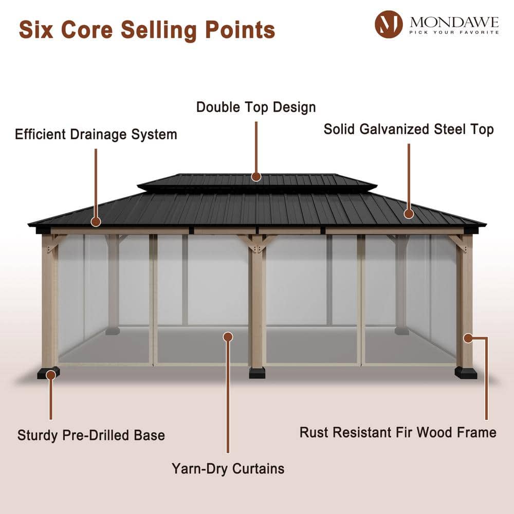 Beverly Hills 20-ft x 12-ft Cedar Wood and Black Steel Patio Gazebo