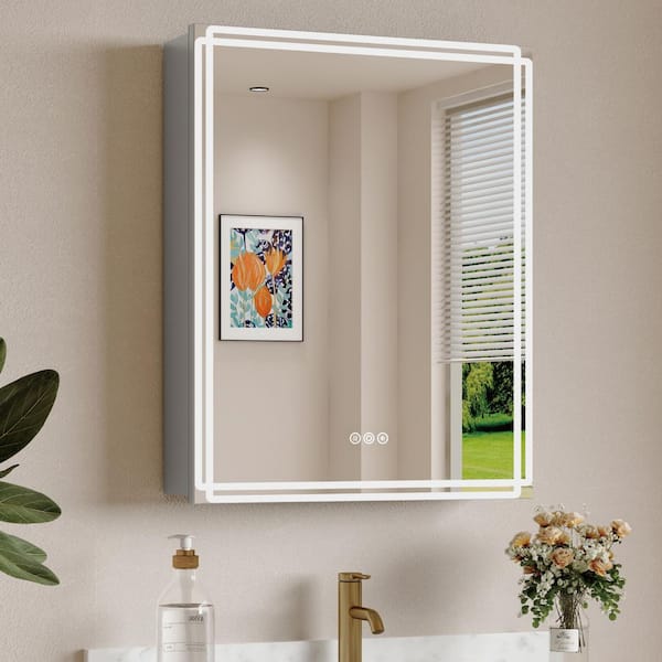 Alita 20 in. W x 28 in. H Rectangular Aluminum Medicine Cabinet with Mirror, Tempered Glass, Dual Light Strips, Fog-Free