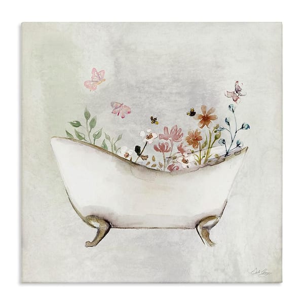 Butterfly Floral Bath by Stella Chang 1-Piece Unframed Nature Graphic Art Print 17 in. x 17 in.