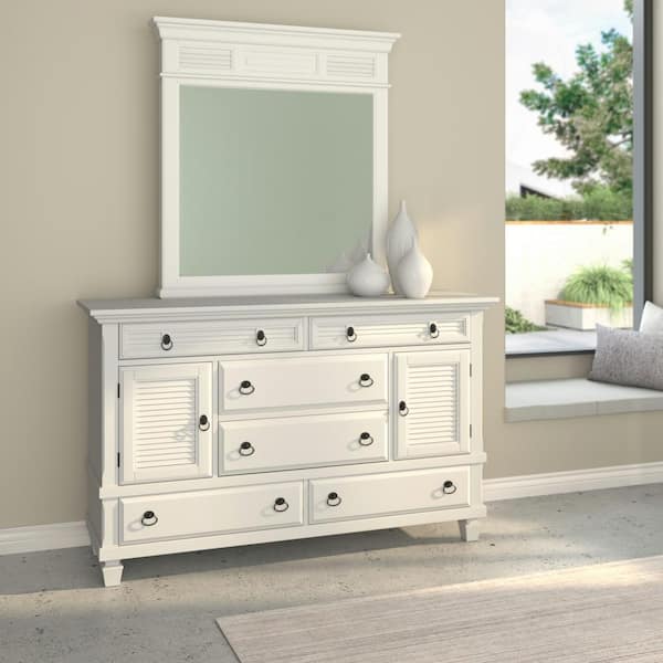 Alpine Furniture Winchester 43 in. W x 44 in. H Wood White Frame Vanity Mirror