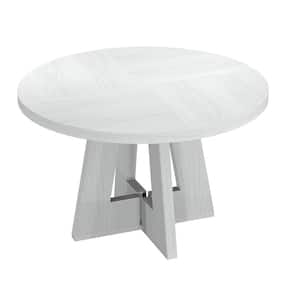 Roesler Farmhouse White Wood 47 in. W Pedestal Round Dining Table without Chairs, Kitchen Dining Table Seats 4