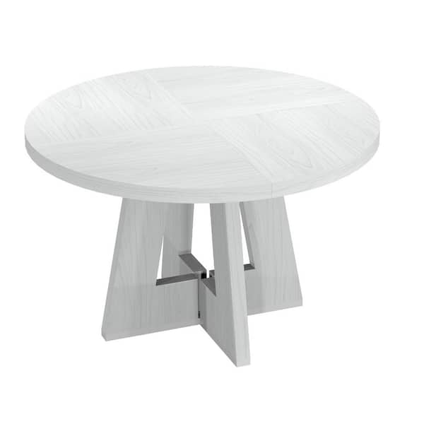 BYBLIGHT Roesler Farmhouse White Wood 47 in. W Pedestal Round Dining Table without Chairs, Kitchen Dining Table Seats 4