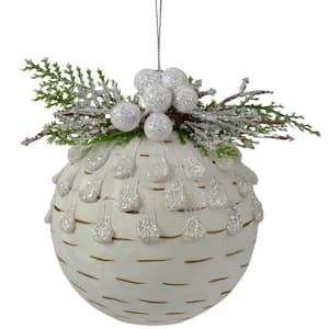 4 in. Cedar and Berries White Glass Christmas Ornament