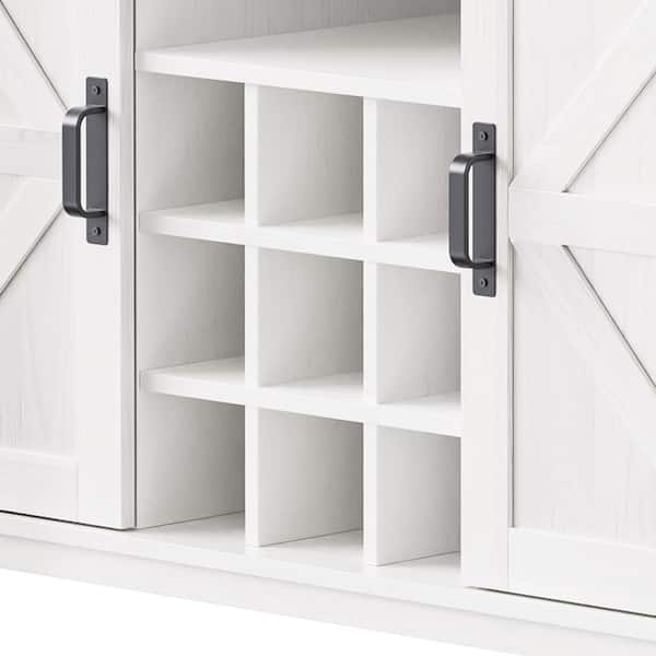 tunuo Kitchen Cabinet White Wood 71 in. W Pantry Bar Cabinet with Internal Storage Rack in White