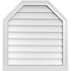 26" x 28" Octagonal Top Surface Mount PVC Gable Vent: Non-Functional with Brickmould Sill Frame
