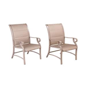 Ann Champagne Sling Fabric Chair with Padded Reticulated Foam Outdoor Dining Chair in Beige for Garden, Yard (Set of 2)