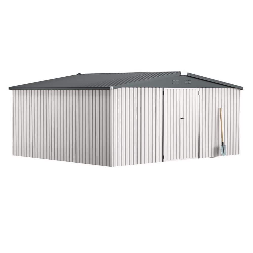 AECOJOY 14 ft. W x 12 ft. D Metal Shed with Double Lockable Doors