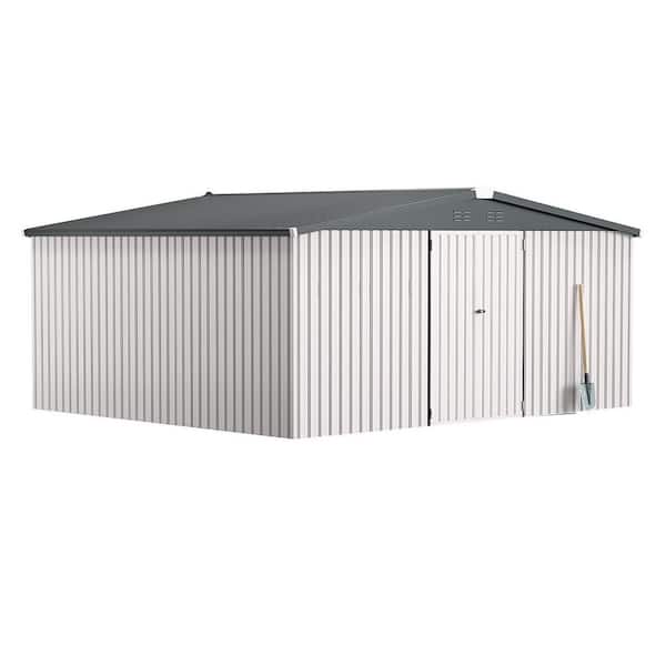 14 ft. W x 12 ft. D Metal Shed with Double Lockable Doors, White (168 Sq. Ft.)