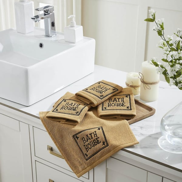 Bath House Doe Tan Rick Black Prim Stars Tan 100% Cotton Washcloth (Set of 4)