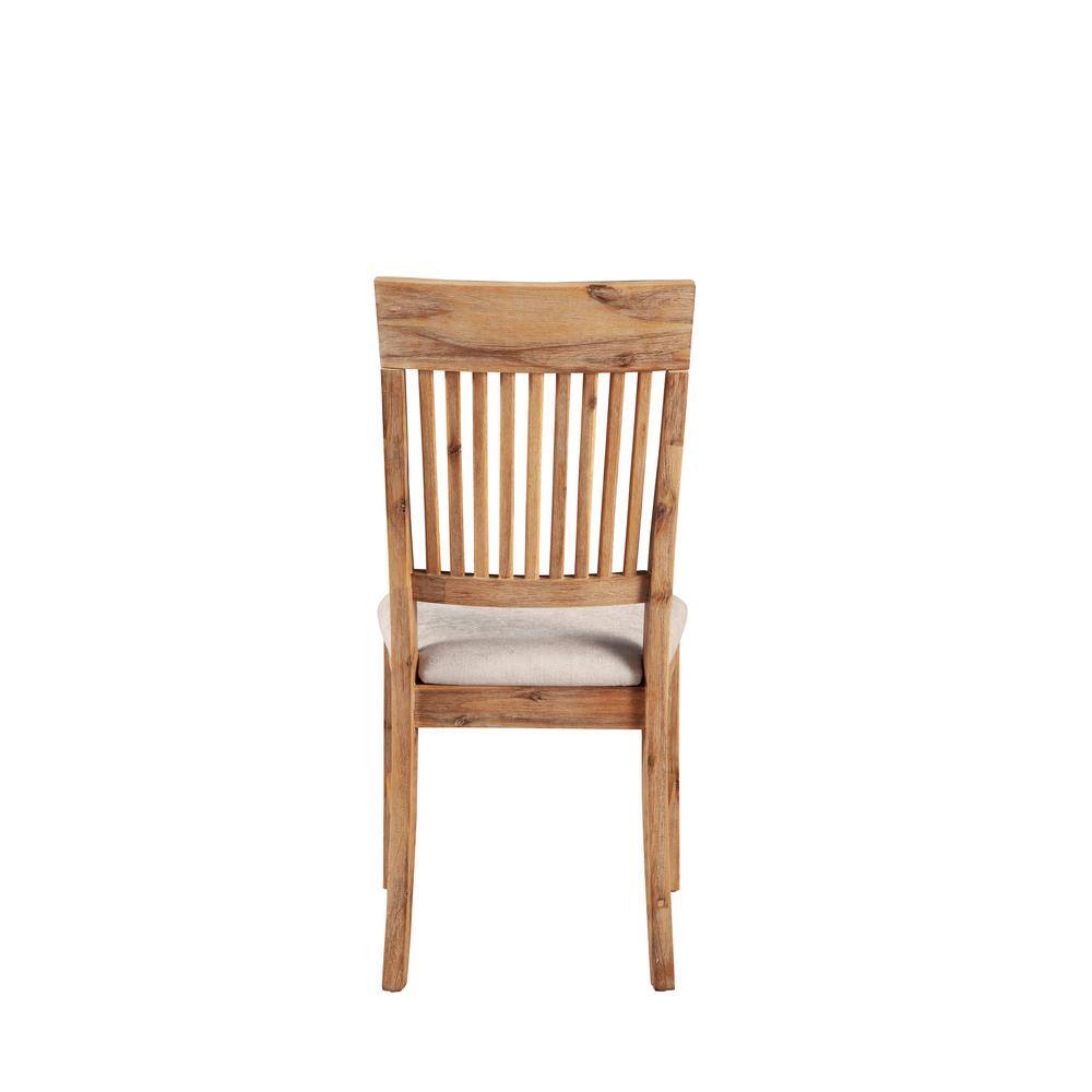Transitional Rustic Ladderback Side Chair in Natural Brown with Beige Upholstery