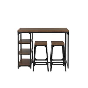 Black Metal 3 Piece Dining Set with Haze Oak Finish Wood Top (53 in. W x 25 in. H)