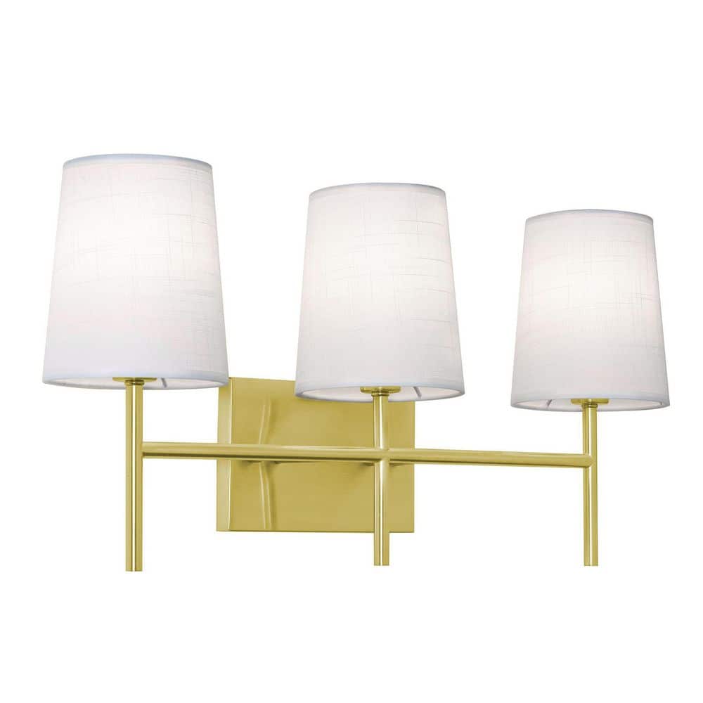 Rose 22 in. 3-Light Satin Brass, White Vanity Light with White Fabric Shade price history on PriceWatchPro