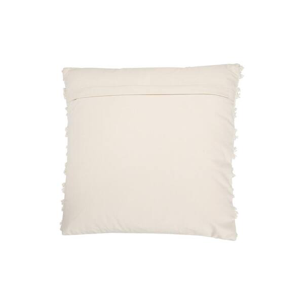 Storied Home - White Fringe Embroidered 20 in. x 20 in. Throw Pillow