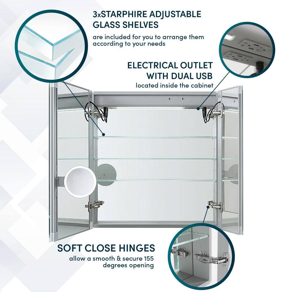 Signature Royale 36"x30" Modern LED Lighted Medicine Cabinet with Defogger