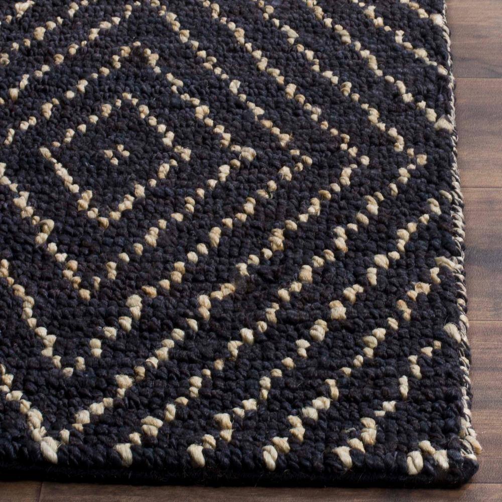 Hand-Knotted Black and Ivory Wool Geometric Runner Rug