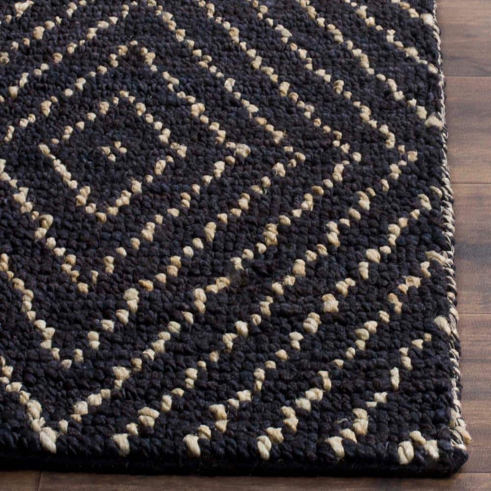Hand-Knotted Black and Ivory Wool Area Rug