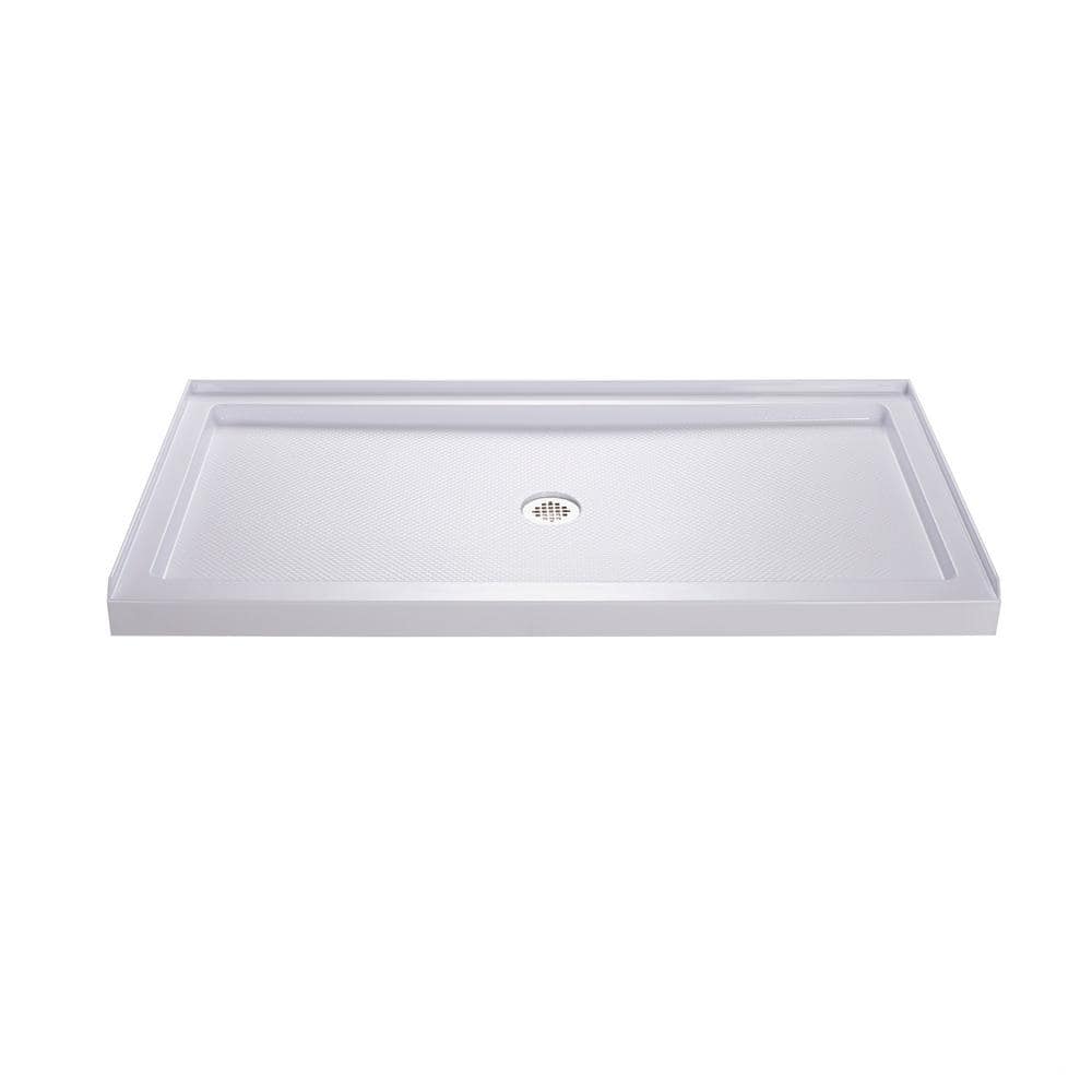 DreamLine SlimLine 60 in. x 32 in. Single Threshold Alcove Shower Pan Base in White with Center Drain