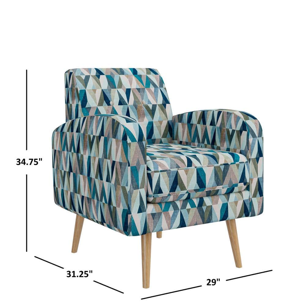 Mid-Century Modern Blue Geometric Barrel Accent Chair