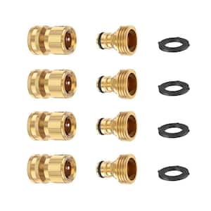 Garden Hose Quick Connector, Solid Brass 3/4 in. Thread Fitting No-Leak Water Hose Female and Male Easy Connect (4-Pack)
