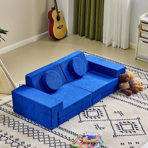 14PCS Fold Out Kids Couch Modular Kids Couch for Playroom in Blue