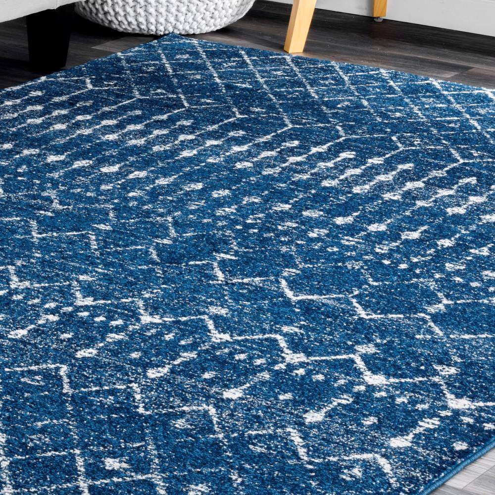 Blue Rectangular 4' x 6' Moroccan Trellis Area Rug