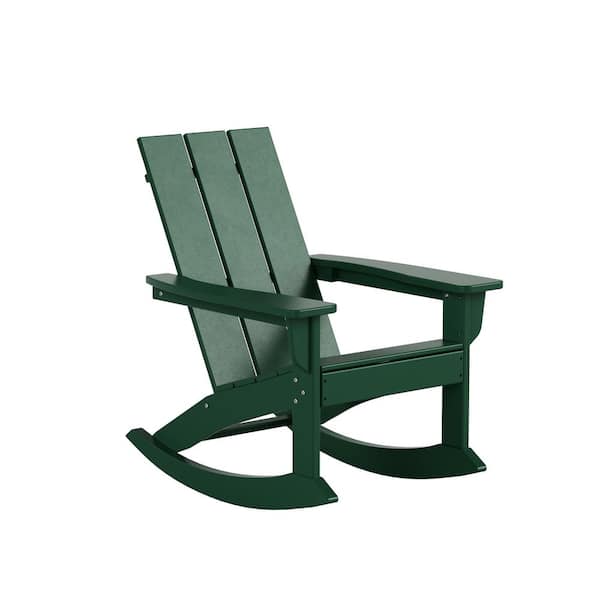 Shoreside Dark Green Plastic Modern Adirondack Outdoor Rocking Chair
