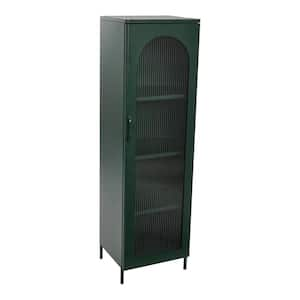 Solstice Green Metal Cabinet with Arched Glass Door