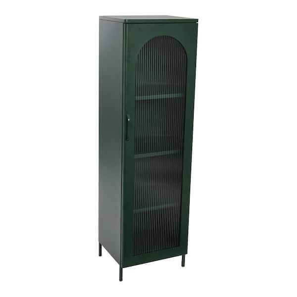 Storied Home Solstice Green Metal Cabinet with Arched Glass Door