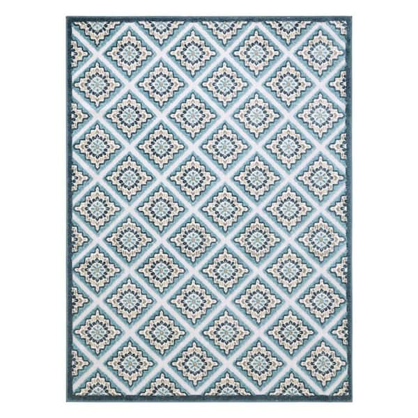 Brooks Retro Blue/Multicolor 5 ft. x 7 ft. Geometric Indoor/Outdoor Patio Area Rug