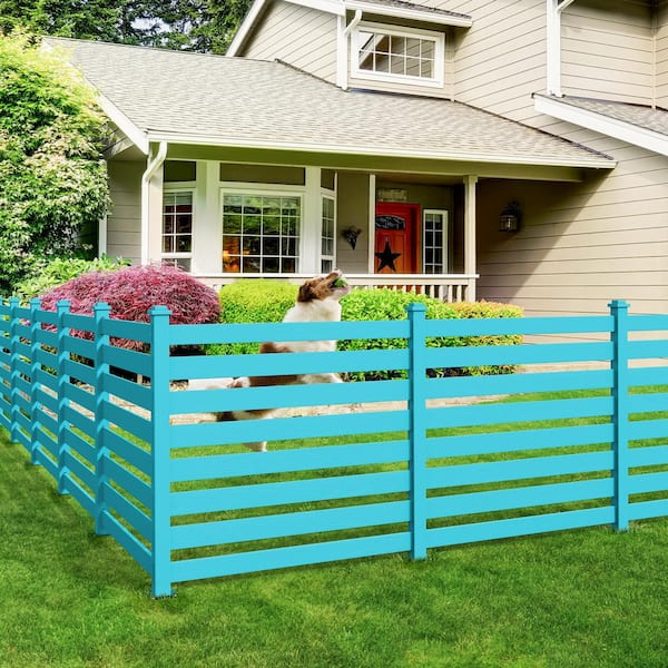 LUE BONA Ares 38 in. x 46 in. Blue Garden Fence W/Post And No-Dig Steel Cone Anchor Recycled Plastic Privacy Fence Panel(2-Pack)