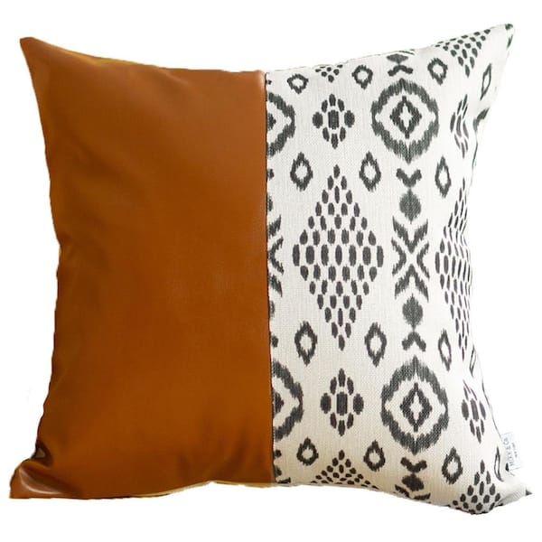 MIKE & Co. NEW YORK Brown Boho Handcrafted Vegan Faux Leather Square Abstract Geometric 17 in. x 17 in. Throw Pillow Cover