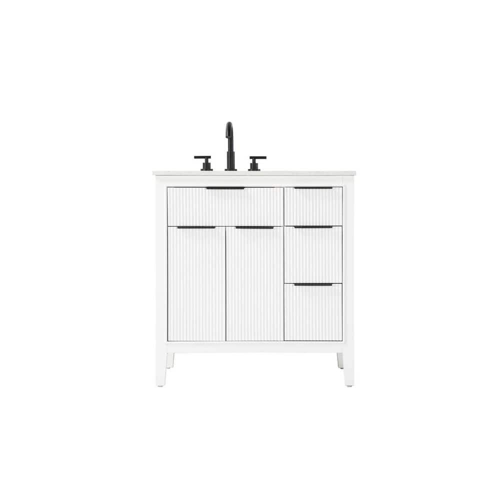 32 in. Single Sink Freestanding White Bath Vanity with Marble White Engineered Marble Top price history on PriceWatchPro