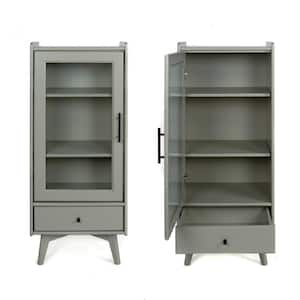 Modern 19.8 in. W x 13.8 in. D x 46 in. H Gray Bathroom Linen Cabinet with Glass Door and 2 Adjustable Shelves