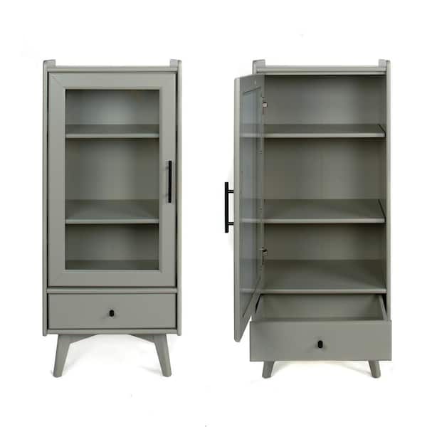 Unbranded Modern 19.8 in. W x 13.8 in. D x 46 in. H Gray Bathroom Linen Cabinet with Glass Door and 2 Adjustable Shelves