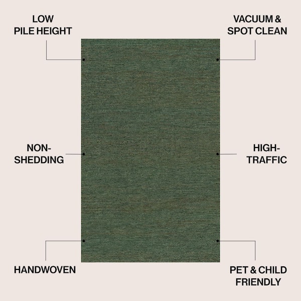 Griffin Rustic Farmhouse Woven Jute Solid Green 8 ft. x 10 ft. Area Rug